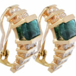 Earrings Ladies 14k Yellow Gold Diamond 
Emerald