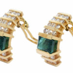 Earrings Ladies 14k Yellow Gold Diamond 
Emerald