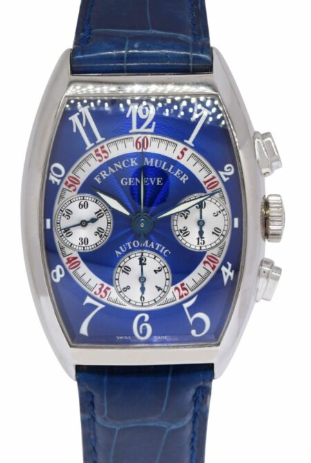 Franck Muller Cintree Curvex Chronograph 18k White Gold Blue Mens Watch 7850 CC