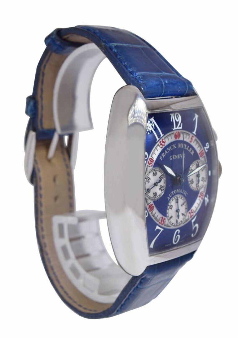 Franck Muller Cintree Curvex Chronograph 18k White Gold Blue Mens Watch 7850 CC