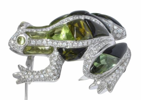 Garavelli Ladies 18K Gold,Diamond & Peridot Frog Brooch