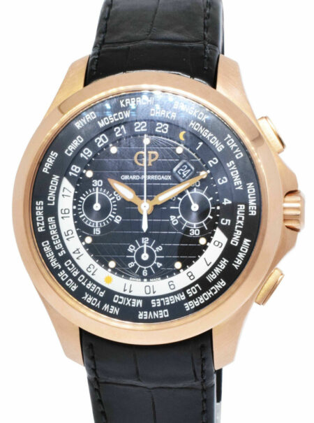 Girard Perregaux Traveller WW.TC 18k Rose Gold Chrono 44mm Watch +Books GP 49700