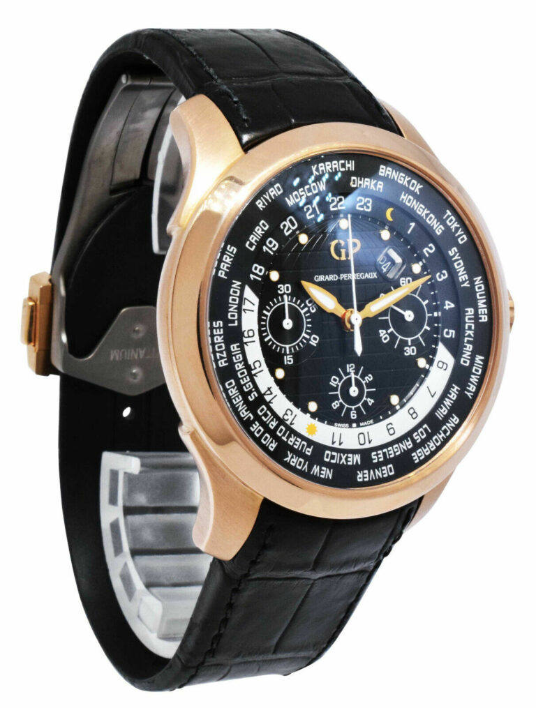 Girard Perregaux Traveller WW.TC 18k Rose Gold Chrono 44mm Watch +Books GP 49700