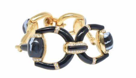 Gucci 1 Horsebit Diamond Agate/Onyx 
1ct Diamond 18K Yellow Gold 7.5'' Bracelet