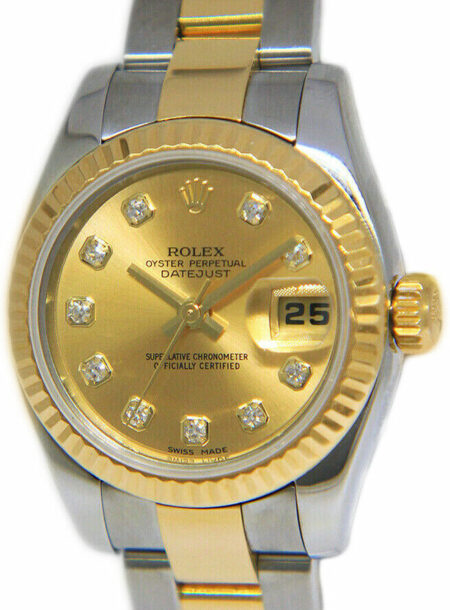 Rolex Datejust 18k YG Steel Champagne Diamond Dial Ladies Watch 179173