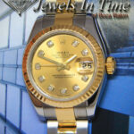 Rolex Datejust 18k YG Steel Champagne Diamond Dial Ladies Watch 179173