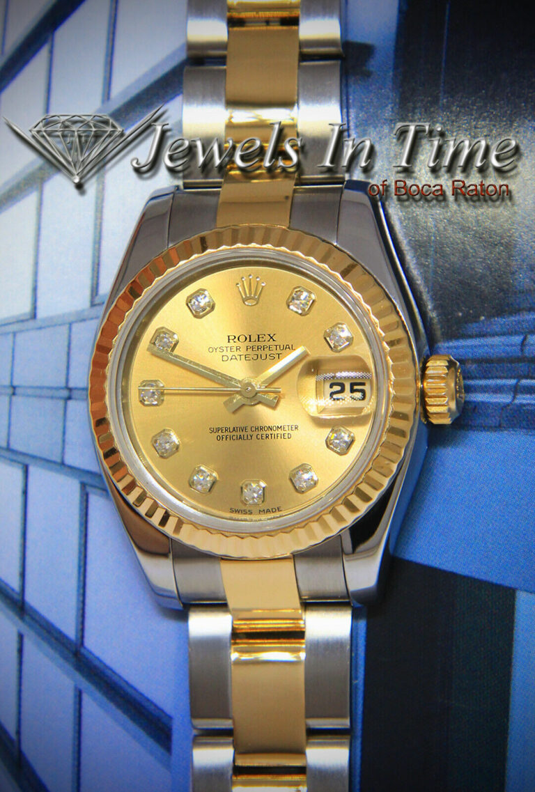 Rolex Datejust 18k YG Steel Champagne Diamond Dial Ladies Watch 179173