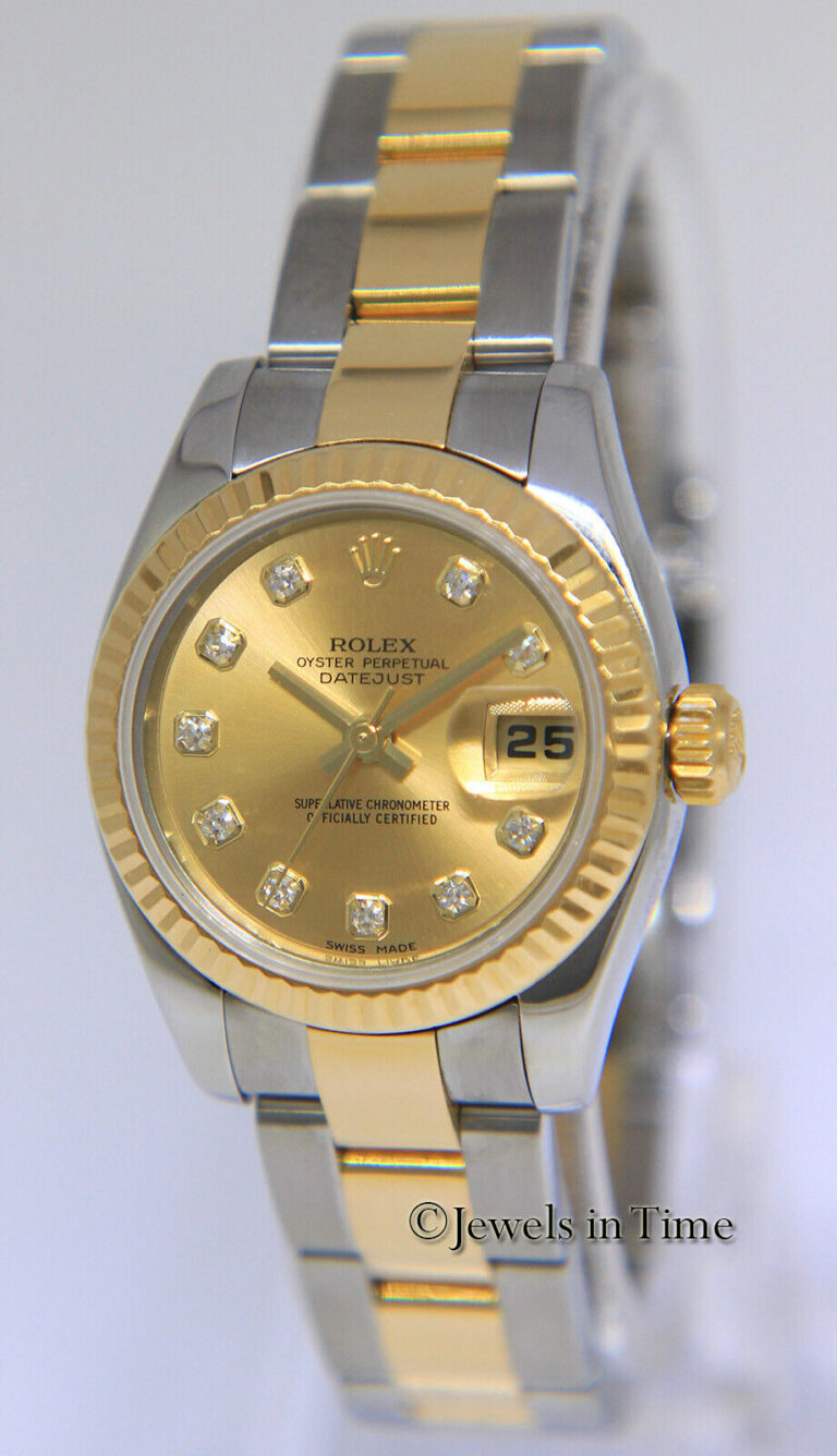 Rolex Datejust 18k YG Steel Champagne Diamond Dial Ladies Watch 179173