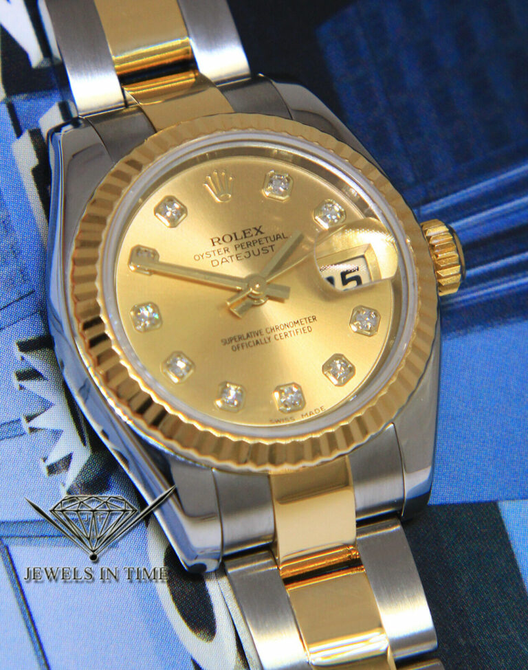 Rolex Datejust 18k YG Steel Champagne Diamond Dial Ladies Watch 179173