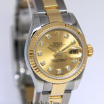 Rolex Datejust 18k YG Steel Champagne Diamond Dial Ladies Watch 179173