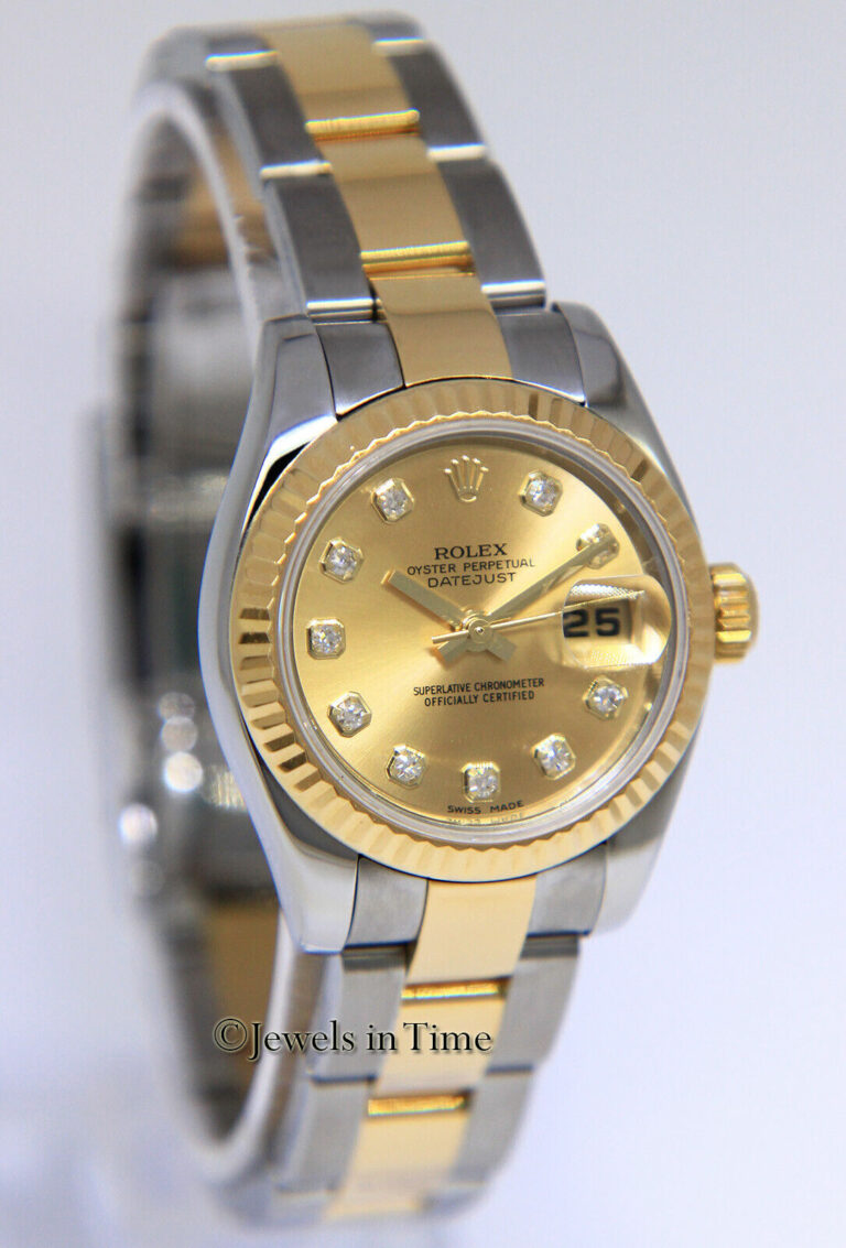 Rolex Datejust 18k YG Steel Champagne Diamond Dial Ladies Watch 179173