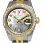 Rolex Datejust 18k YG/Steel Tahitian Diamond Dial Ladies 26mm Watch B/P D 179173