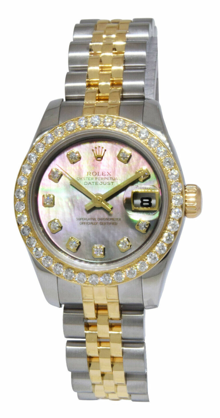 Rolex Datejust 18k YG/Steel Tahitian Diamond Dial Ladies 26mm Watch B/P D 179173