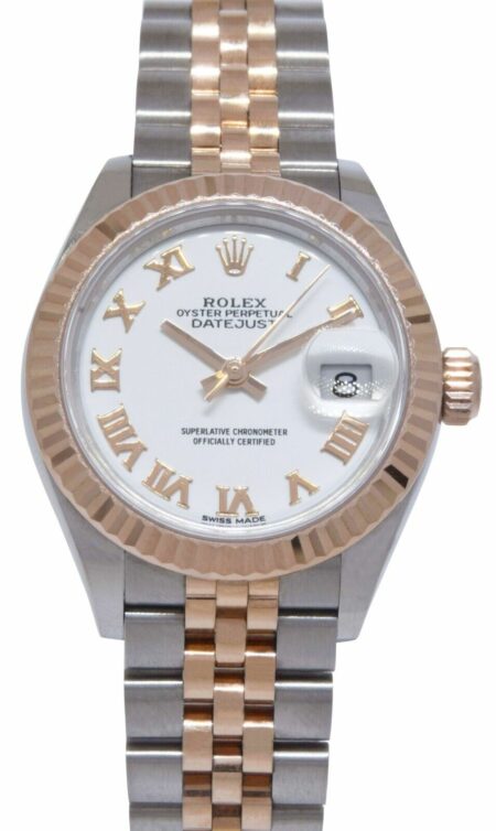 Rolex Datejust 28 Rose Gold/Steel White Roman Dial Ladies Watch +Card '21 279171