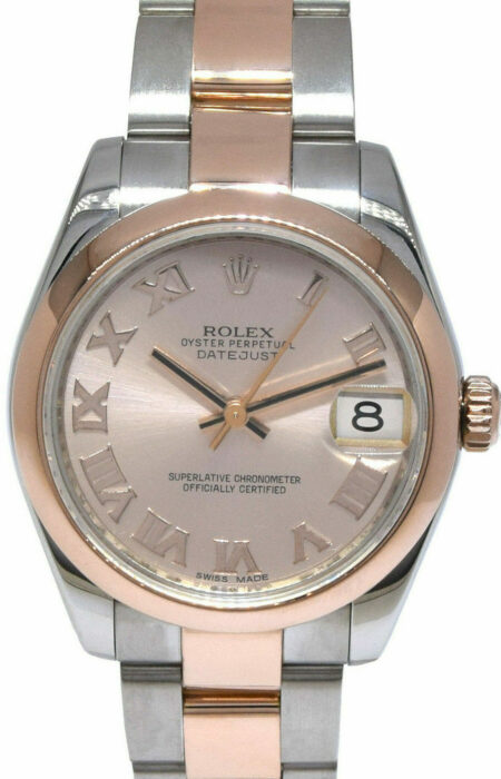 Rolex Datejust 31 18k Rose Gold/Steel Ladies Watch Pink Roman Dial 178241