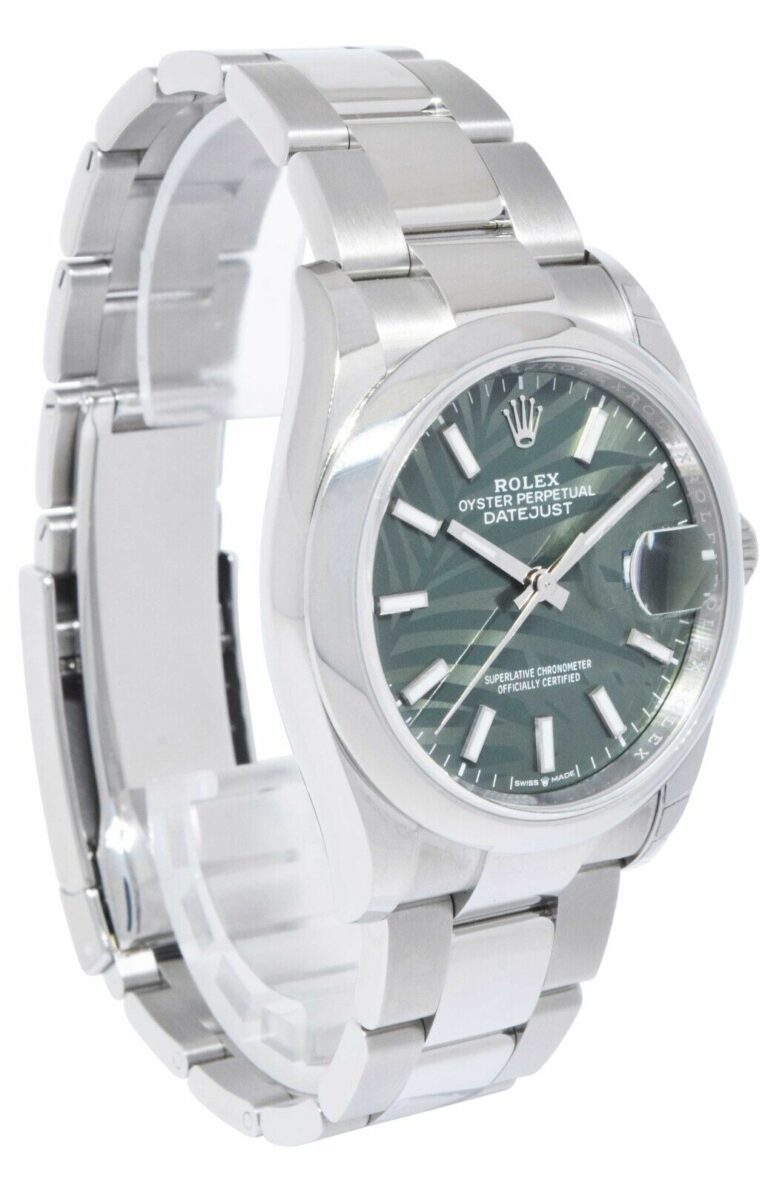 Rolex Datejust 36 Steel Green Palm Dial Oyster Bracelet Watch B/P '22 126200