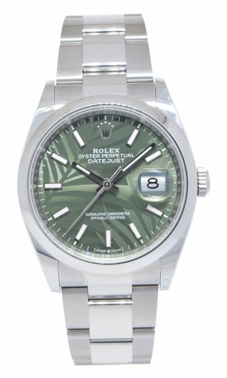 Rolex Datejust 36 Steel Green Palm Dial Oyster Bracelet Watch B/P '22 126200