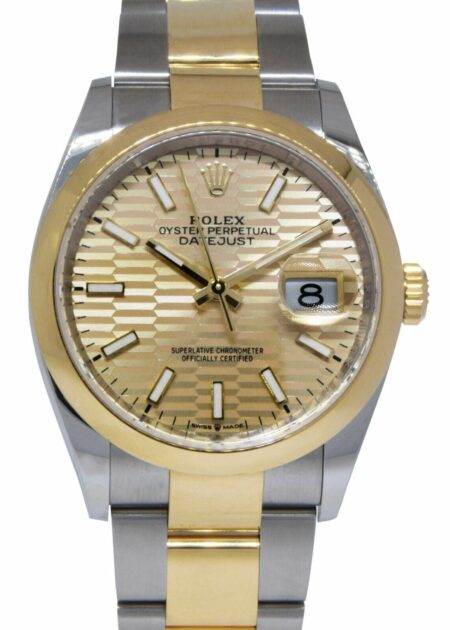 Rolex Datejust 36 Yellow Gold/Steel Golden Fluted Motif Dial Mens Watch 126203