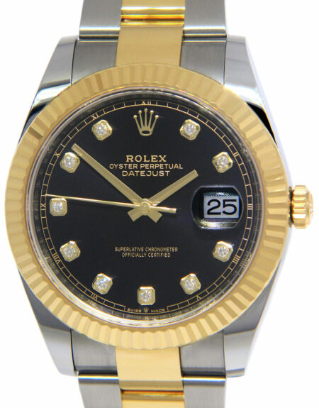 Rolex Datejust 41 18k Gold/Steel Black Diamond Dial Oyster Watch B/P '21 126333