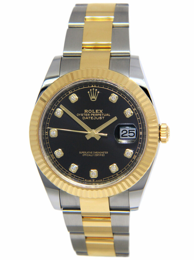 Rolex Datejust 41 18k Gold/Steel Black Diamond Dial Oyster Watch B/P '21 126333