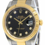 Rolex Datejust 41 18k Gold/Steel Black Diamond Dial Oyster Watch B/P '21 126333