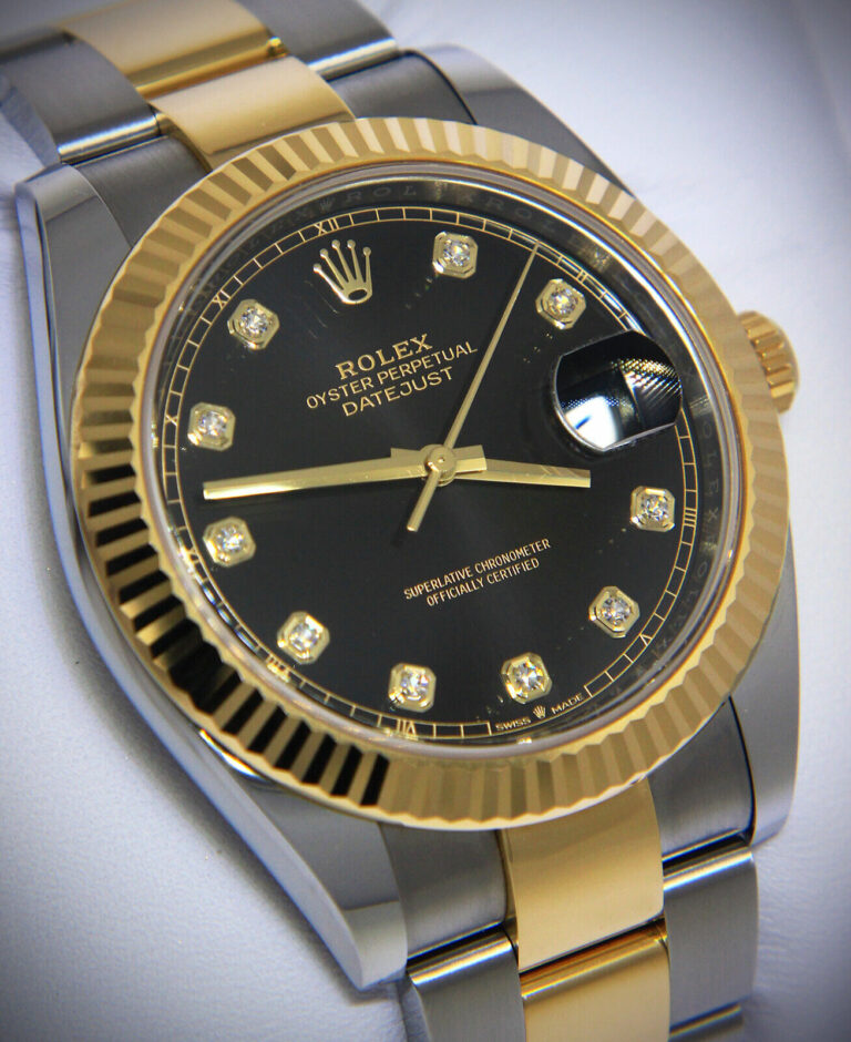 Rolex Datejust 41 18k Gold/Steel Black Diamond Dial Oyster Watch B/P '21 126333