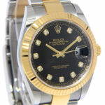 Rolex Datejust 41 18k Gold/Steel Black Diamond Dial Oyster Watch B/P '21 126333