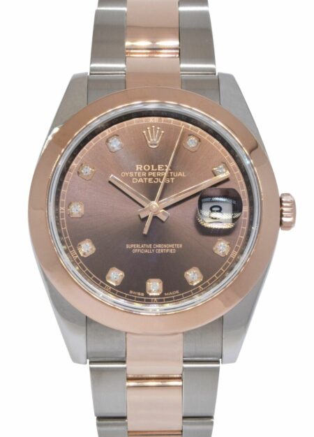 Rolex Datejust 41 18k Rose Gold/Steel Chocolate Diamond Dial Mens Watch 126301