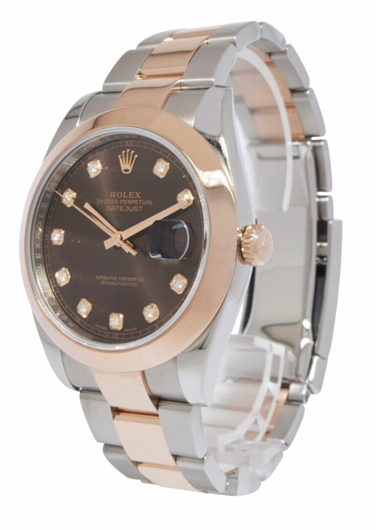 Rolex Datejust 41 18k Rose Gold/Steel Chocolate Diamond Dial Mens Watch 126301