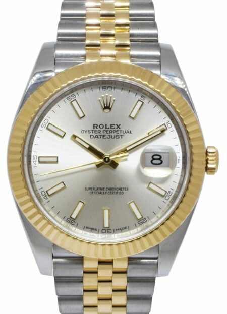 Rolex Datejust 41 18k Yellow Gold/Steel Silver Index Dial Jubilee Watch 126333