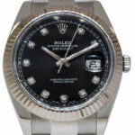 Rolex Datejust 41 Steel 
18k Gold Bezel Black Diamond Dial Watch B/P '17 126334