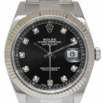 Rolex Datejust 41 Steel 
18k Gold Bezel Black Diamond Dial Watch B/P '17 126334