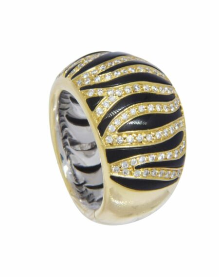 Roberto Coin 18k Yellow Gold Diamond 
Black Enamel Ring Size 6 / 51 EU