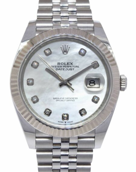 Rolex Datejust 41 Steel 
18k Gold Bezel MOP Diamond Dial Watch B/P '20 126334