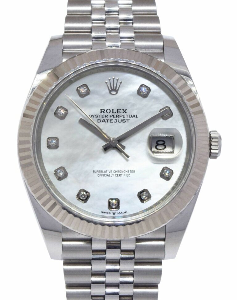 Rolex Datejust 41 Steel 
18k Gold Bezel MOP Diamond Dial Watch B/P '20 126334