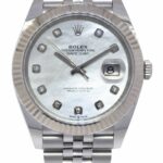 Rolex Datejust 41 Steel 
18k Gold Bezel MOP Diamond Dial Watch B/P '20 126334