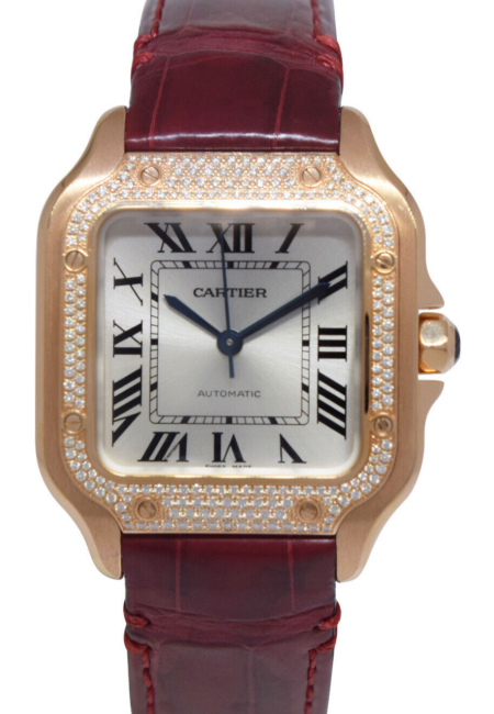 Cartier Santos Medium 18k Rose Gold Diamond Ladies Automatic Watch WJSA0012 4074