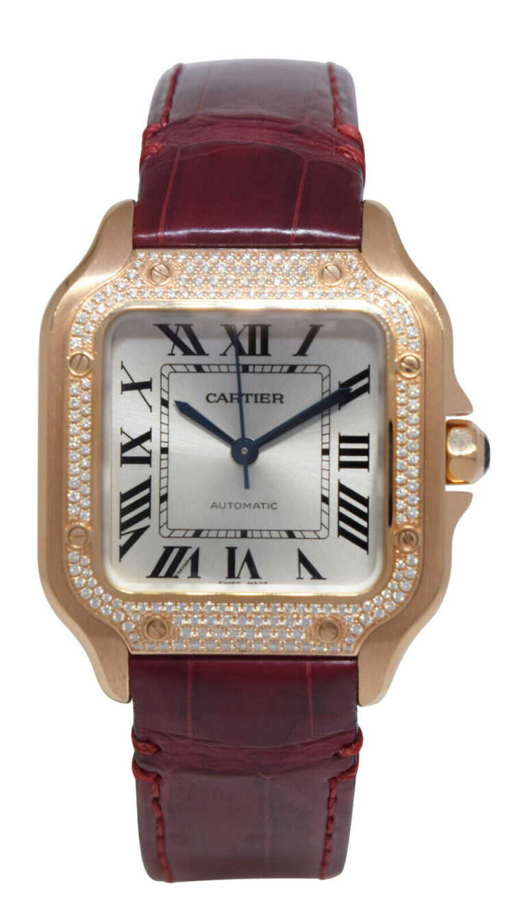 Cartier Santos Medium 18k Rose Gold Diamond Ladies Automatic Watch WJSA0012 4074