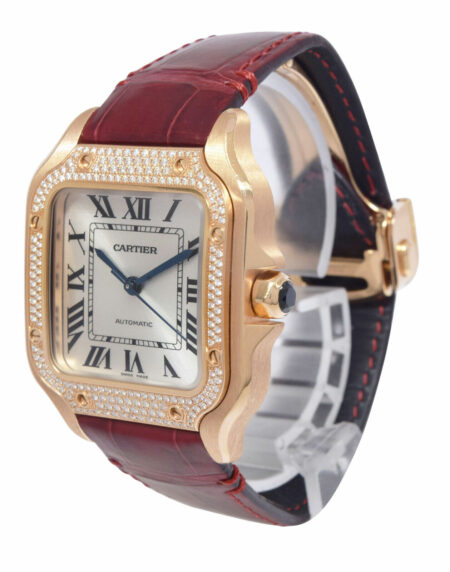 Cartier Santos Medium 18k Rose Gold Diamond Ladies Automatic Watch WJSA0012 4074