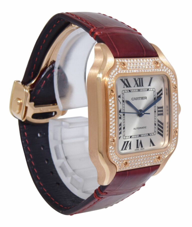 Cartier Santos Medium 18k Rose Gold Diamond Ladies Automatic Watch WJSA0012 4074