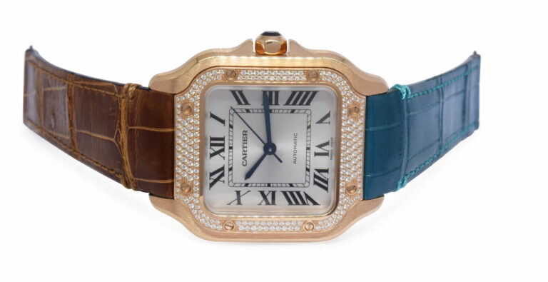 Cartier Santos Medium 18k Rose Gold Diamond Ladies Automatic Watch WJSA0012 4074