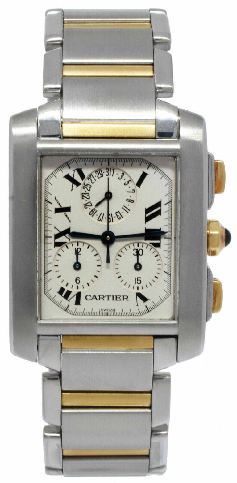 Cartier Tank Francaise Chronoflex 18k Yellow Gold/Steel Mens Quartz Watch 2303