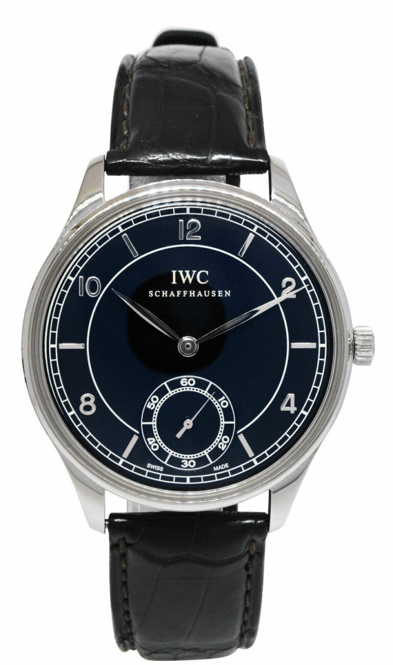 IWC Vintage Portuguese 5445 Steel Black Dial Mens 44mm Manual Watch IW544501