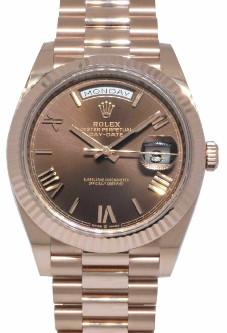 NOS Rolex Day-Date 40 18k Rose Gold Chocolate Roman Mens Watch B/P '21 228235