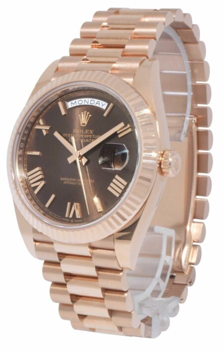 NOS Rolex Day-Date 40 18k Rose Gold Chocolate Roman Mens Watch B/P '21 228235