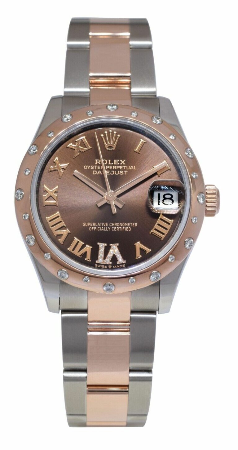 NOS Rolex Datejust 31 SS/18k RG Diamond Bezel Chocolate Dial Watch + '21 278341