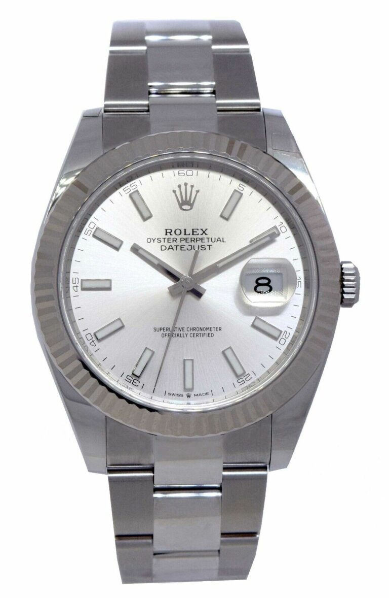 Rolex Datejust 41 Steel /18k WG Bezel Silver Index Dial Mens Watch + Card 126334