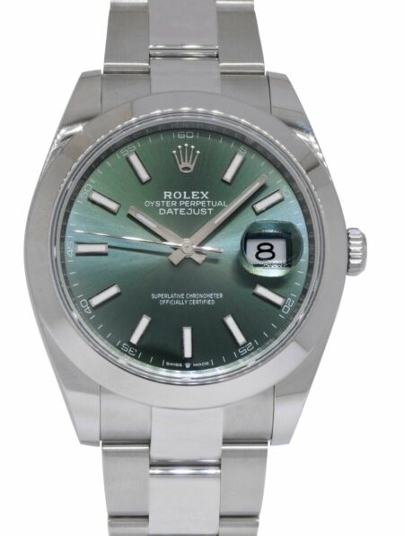 Rolex Datejust 41 Steel Mint Green Dial Mens Oyster Watch B/P '24 NOS 126300