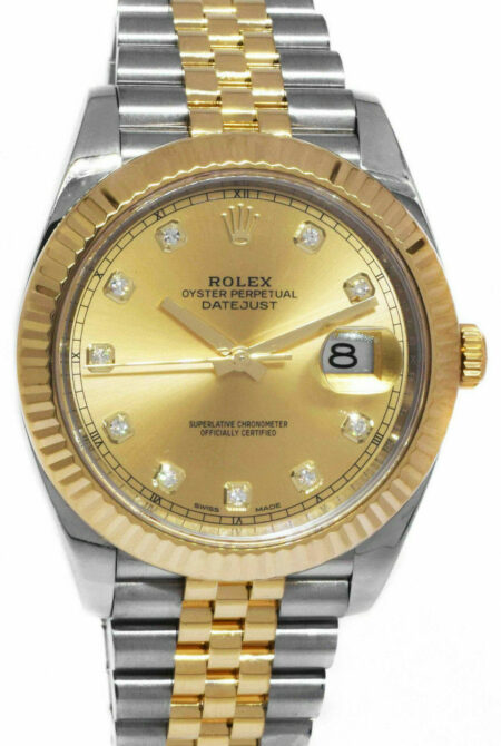 Rolex Datejust 41 Yellow Gold/Steel Champagne Diamond Dial Jubilee Watch 126333