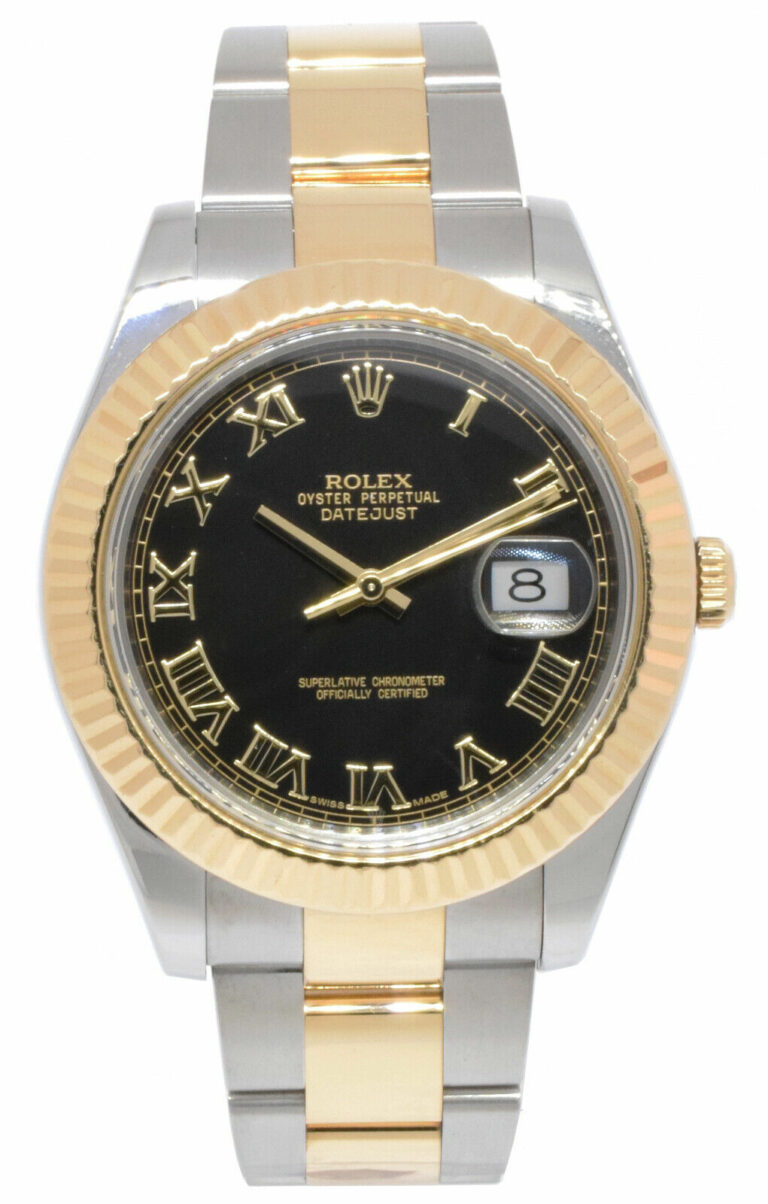 Rolex Datejust II 18k Yellow Gold /Steel Black Dial Mens 41mm Watch 116333